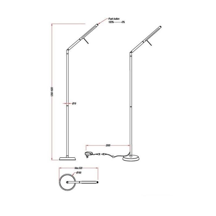 Chromowana lampa stojąca nowoczesna, Rebel, 6W, 3000K LED, z dotykowy ściemniacz