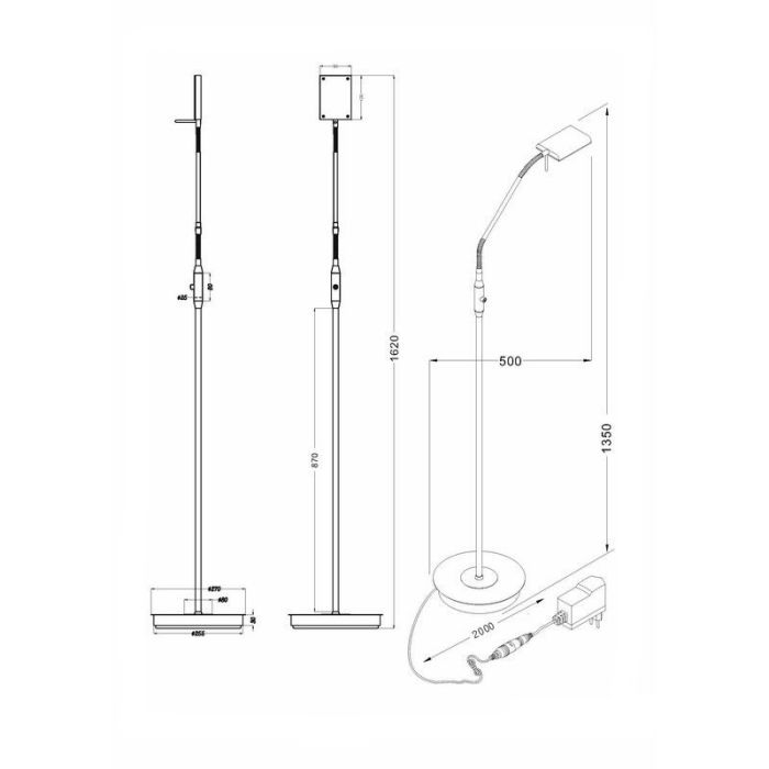 Mosiądz lampa stojąca nowoczesna, Robin, 12W, 3000K LED, z dotykowy ściemniacz