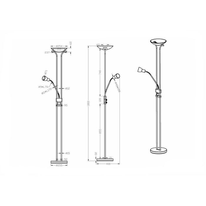 Niklowa lampa stojąca klasyczna, Selin, 4,5W, 3000K LED, z przełącznik