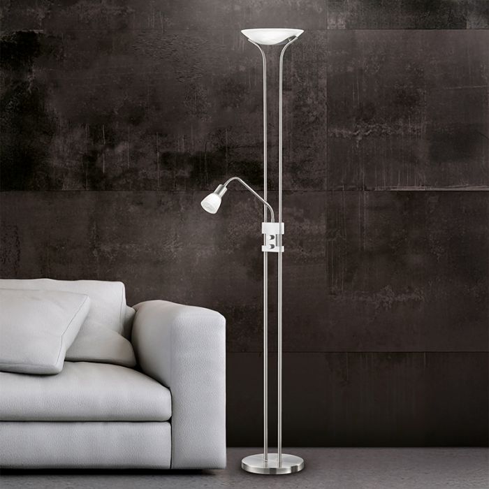 Niklowa lampa stojąca klasyczna, Selin, 4,5W, 3000K LED, z przełącznik