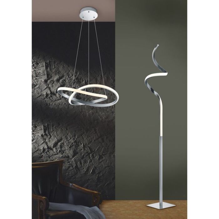 Niklowa lampa stojąca nowoczesna, Aby, 11W, 3000K LED, z dotykowy ściemniacz