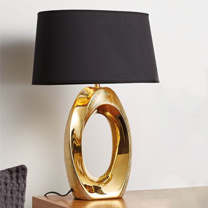 Ceramiczna lampa stołowa złota, Moldrup, z przełącznik