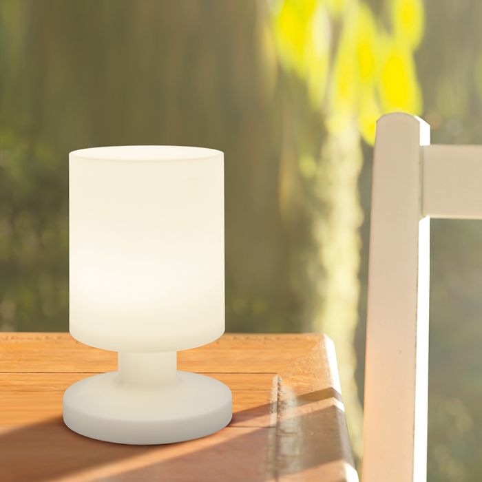Biała lampa stołowa ogrodowa plastikowa, Wiesje, 1,5W, 3000K LED, IP44, z przełącznik