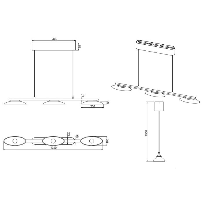 Mosiądz lampa wisząca design, Fenno, 9W, 3000K LED, ściemniana w 3 krokach