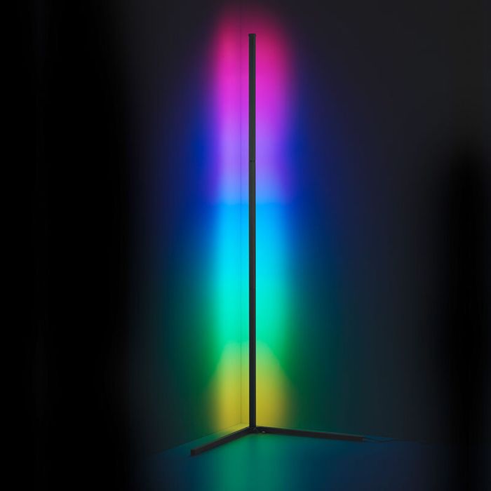 Czarna lampa stojąca nowoczesna, Erdal, 10W, RGB LED, z pilot