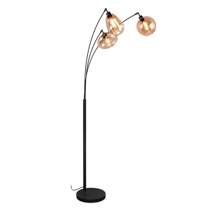 Bursztynowa lampa stojąca design, Sybren, z przełącznik
