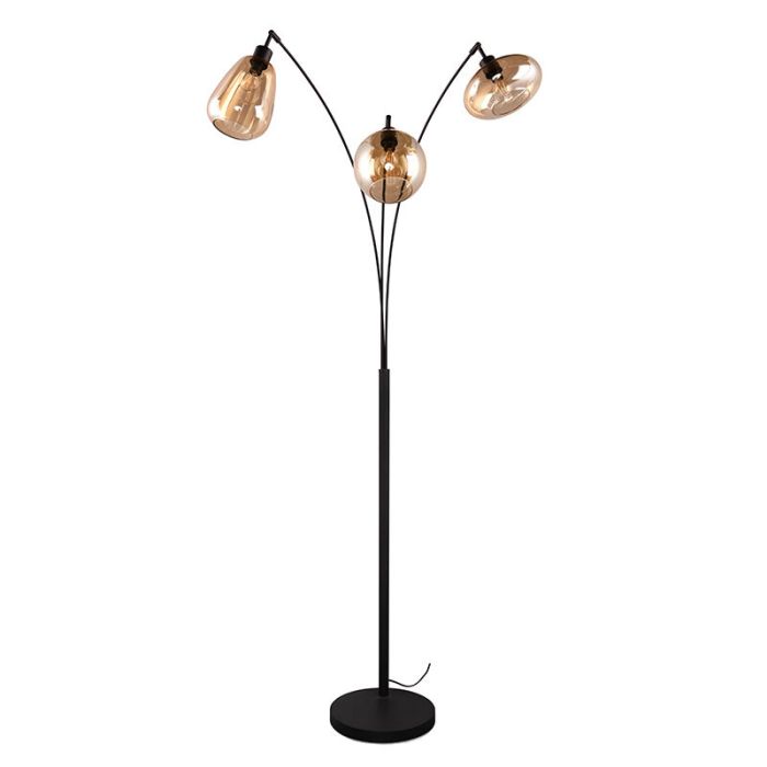 Bursztynowa lampa stojąca design, Sybren, z przełącznik