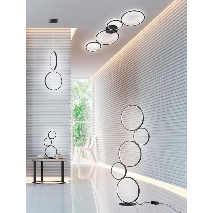 Czarna lampa stojąca nowoczesna, Robon, 36W, 3000K LED, z przełącznik