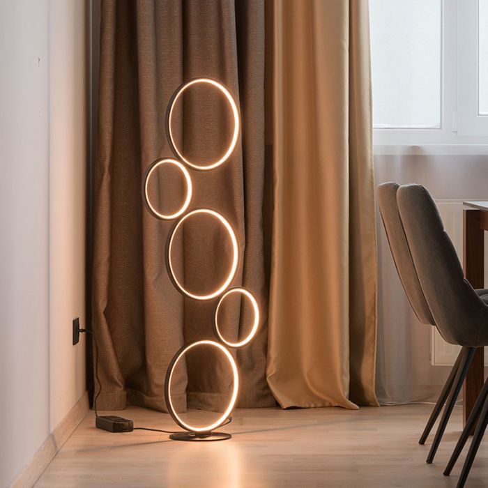 Czarna lampa stojąca nowoczesna, Robon, 36W, 3000K LED, z przełącznik
