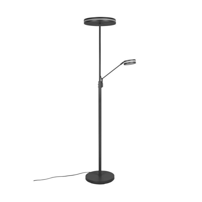 Antracytowa lampa do czytania stojąca nowoczesna, Marjon, 35W, regulowana ciepła do zimnej bieli LED, z dotykowy ściemniacz