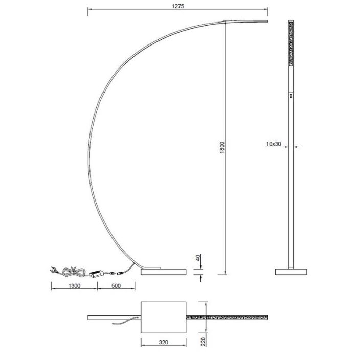 Czarna lampa stojąca łukowa nowoczesna, Yoel, 18W, 3000K LED, z przełącznik