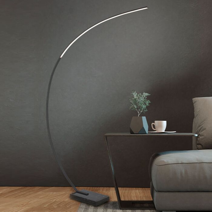 Czarna lampa stojąca łukowa nowoczesna, Yoel, 18W, 3000K LED, z przełącznik