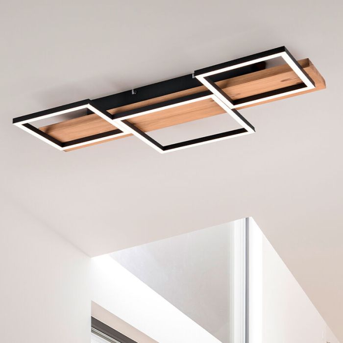 Drewniany plafon sufitowy brązowy, Justian, 30W, 3000K LED, ściemniana w 3 krokach