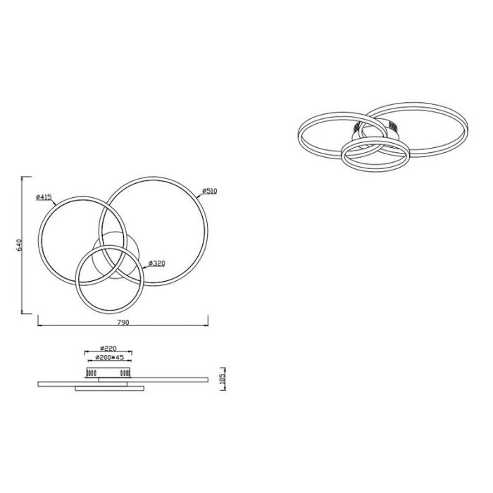 Antracytowy plafon sufitowy nowoczesny, Harold, 36W, RGBW LED, z pilot