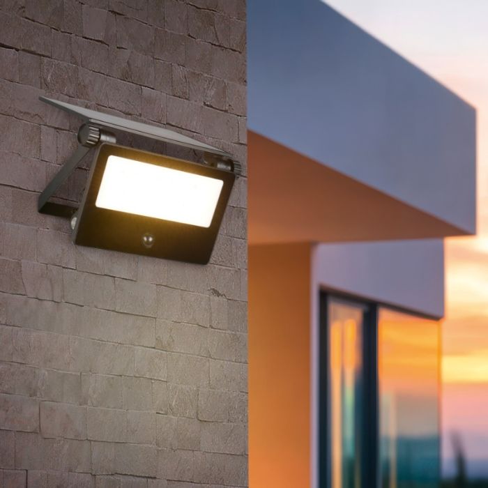 Czarny kinkiet solarny zewnętrzny nowoczesny, Mihriban, 10W, white switch LED, IP54