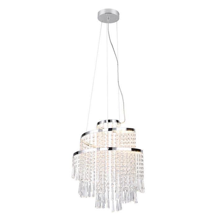 Chromowany żyrandol design, Sjon, 30W, regulowana ciepła do zimnej bieli LED, ściemniana w 3 krokach