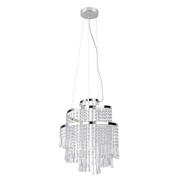 Chromowany żyrandol design, Sjon, 30W, regulowana ciepła do zimnej bieli LED, ściemniana w 3 krokach