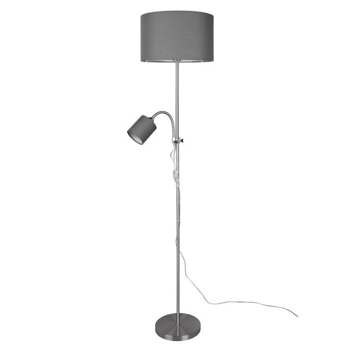 Niklowa lampa do czytania stojąca nowoczesna, Edina, z przełącznik