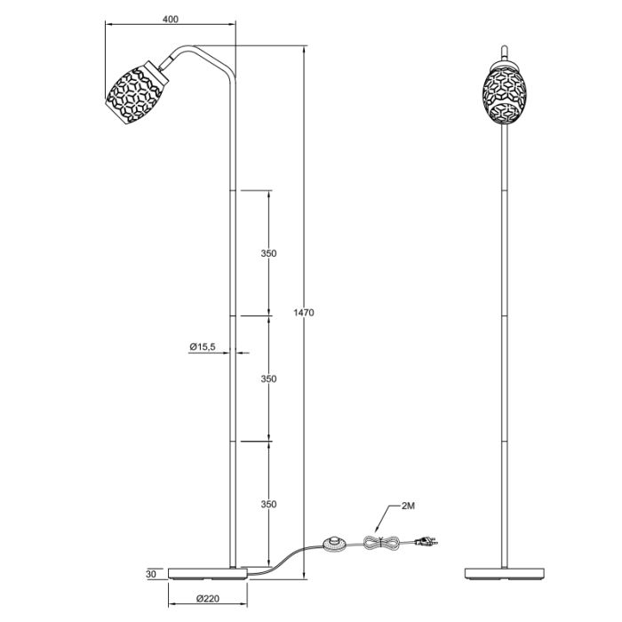 Czarna lampa stojąca nowoczesna, Delana, z przełącznik