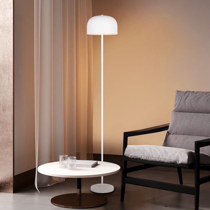 Biała lampa stojąca akumulatorowa nowoczesna, Dustin, 2,5W, 3000K LED, ściemniana w 3 krokach