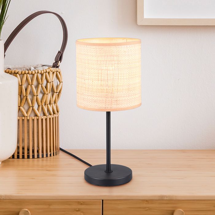 Kremowy lampa stołowa rustykalna, Peder, z przełącznik