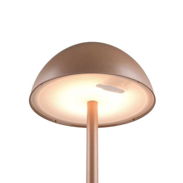 Brązowa akumulatorowa lampa stołowa zewnętrzna nowoczesna, Rakesh, 1,7W, 3000K LED, IP54, ściemniana w 3 krokach