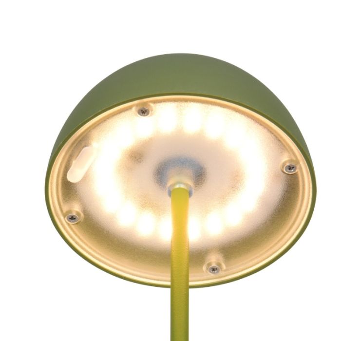 Zielona lampa stołowa akumulatorowa plastikowa, Mikhail, 2W, 3000K LED, IP44, z dotykowy ściemniacz