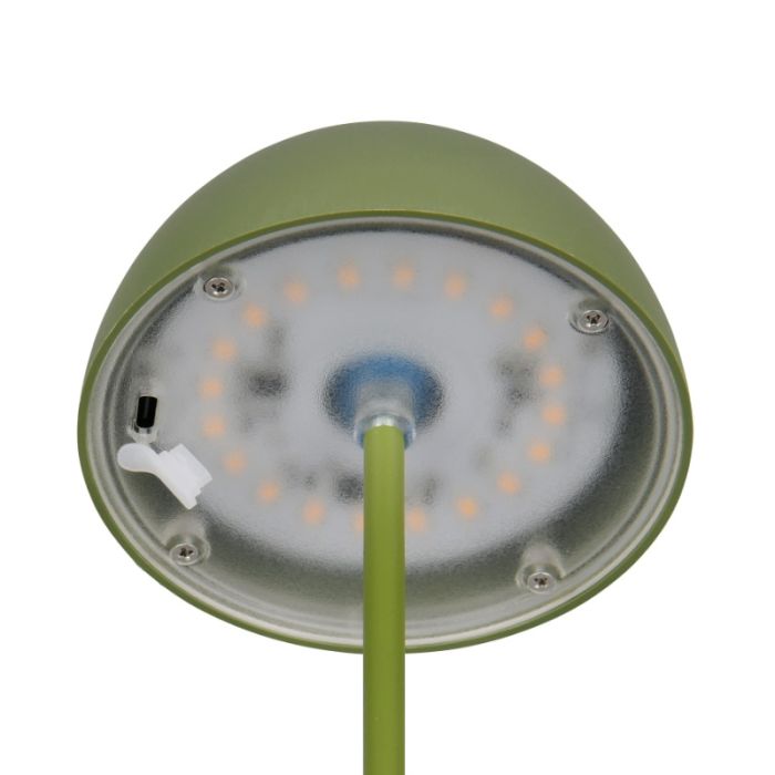 Zielona lampa stołowa akumulatorowa plastikowa, Mikhail, 2W, 3000K LED, IP44, z dotykowy ściemniacz