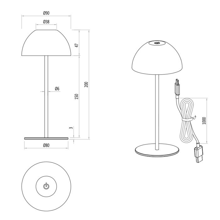 Zielona lampa stołowa akumulatorowa plastikowa, Mikhail, 2W, 3000K LED, IP44, z dotykowy ściemniacz