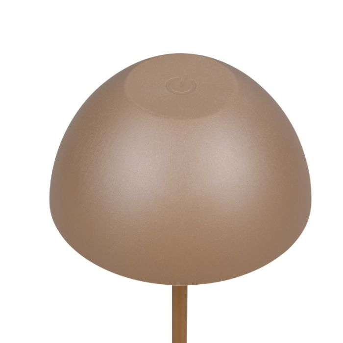 Brązowa lampa stołowa akumulatorowa plastikowa, Mikhail, 2W, 3000K LED, IP44, z dotykowy ściemniacz