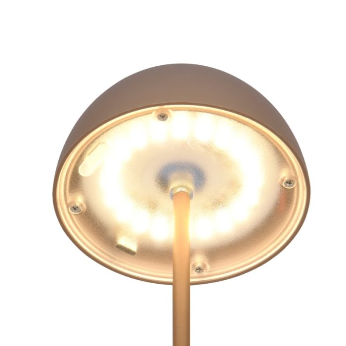 Brązowa lampa stołowa akumulatorowa plastikowa, Mikhail, 2W, 3000K LED, IP44, z dotykowy ściemniacz