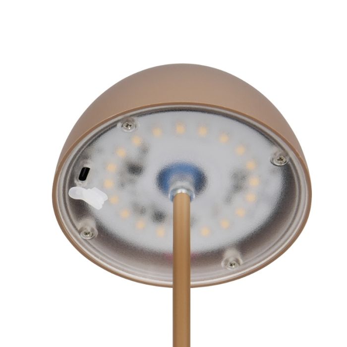 Brązowa lampa stołowa akumulatorowa plastikowa, Mikhail, 2W, 3000K LED, IP44, z dotykowy ściemniacz