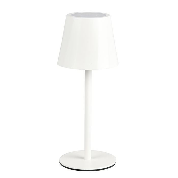 Biała lampa stołowa akumulatorowa metalowa, Priya, 1,6W, regulowana ciepła do zimnej bieli LED, ściemniana w 3 krokach
