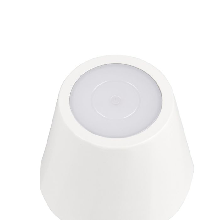Biała lampa stołowa akumulatorowa metalowa, Priya, 1,6W, regulowana ciepła do zimnej bieli LED, ściemniana w 3 krokach