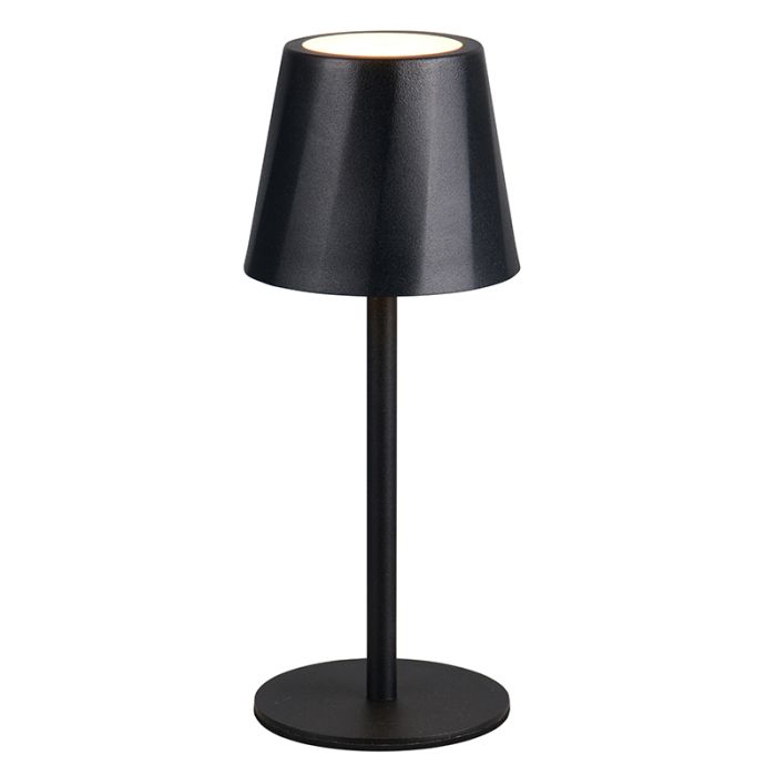 Czarna lampa stołowa akumulatorowa metalowa, Priya, 1,6W, regulowana ciepła do zimnej bieli LED, ściemniana w 3 krokach