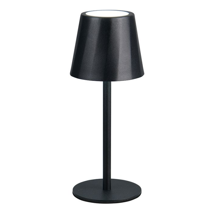Czarna lampa stołowa akumulatorowa metalowa, Priya, 1,6W, regulowana ciepła do zimnej bieli LED, ściemniana w 3 krokach