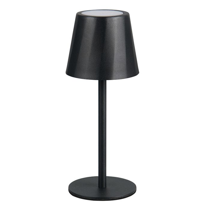 Czarna lampa stołowa akumulatorowa metalowa, Priya, 1,6W, regulowana ciepła do zimnej bieli LED, ściemniana w 3 krokach