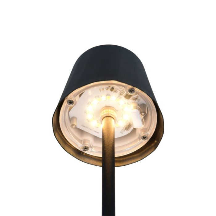 Czarna lampa stołowa akumulatorowa metalowa, Priya, 1,6W, regulowana ciepła do zimnej bieli LED, ściemniana w 3 krokach