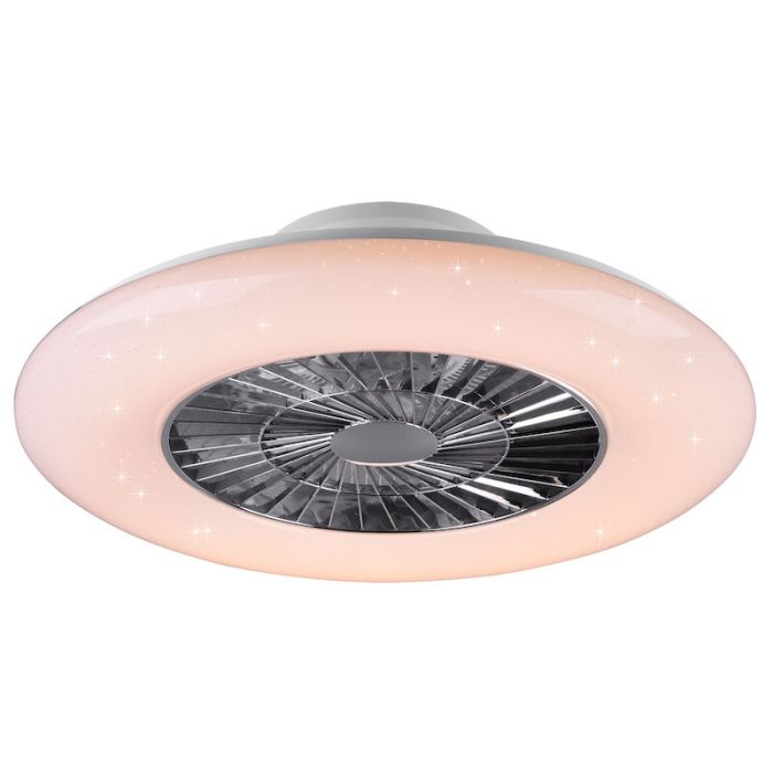Chromowany wentylator sufitowy nowoczesny, Damia, 40W, regulowana ciepła do zimnej bieli LED, z pilot