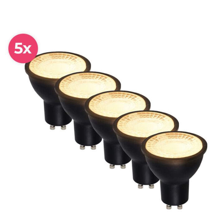 5-pak Czarny spot LED GU10 Antonie, 3 W, 2700 K (ciepła biel)