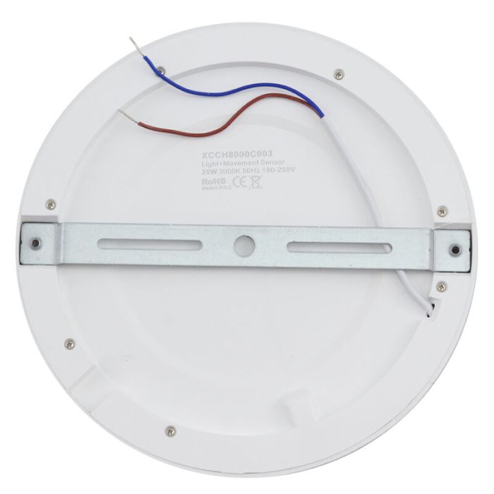 Plastikowa lampa sufitowa z czujnikiem biała, Luan, 20W, 3000K LED