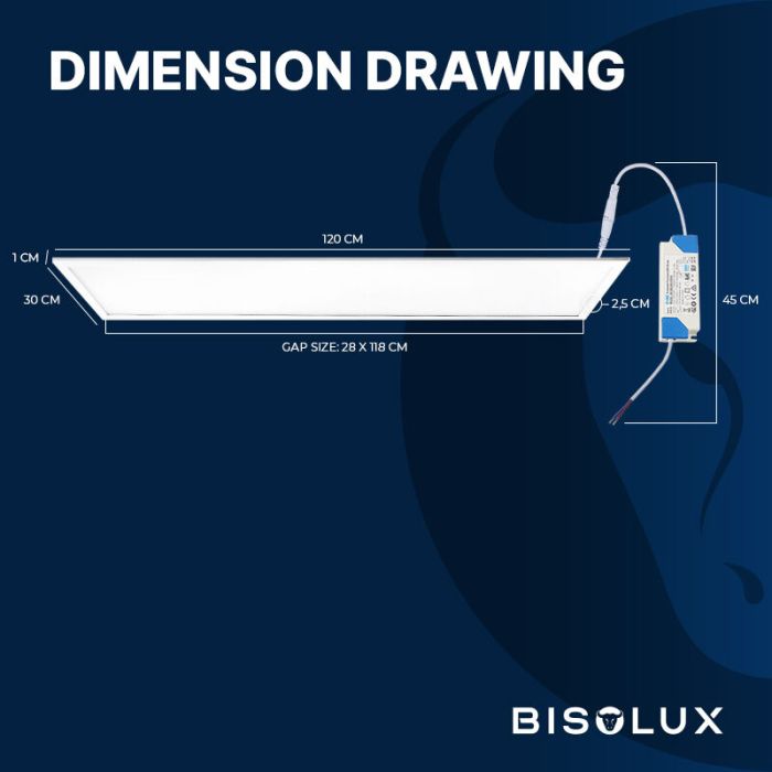 Bisolux Master panel LED 30x120 cm, 38W, 3000K
