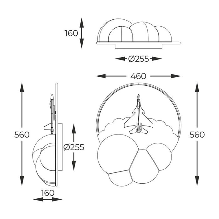 Metalowa lampa sufitowa dla dzieci biała, Jet, 37W, 3000K LED, ściemniana w 3 krokach